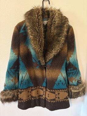 Tasha Polizzi Women’s Southwestern Fuax Fur Coat